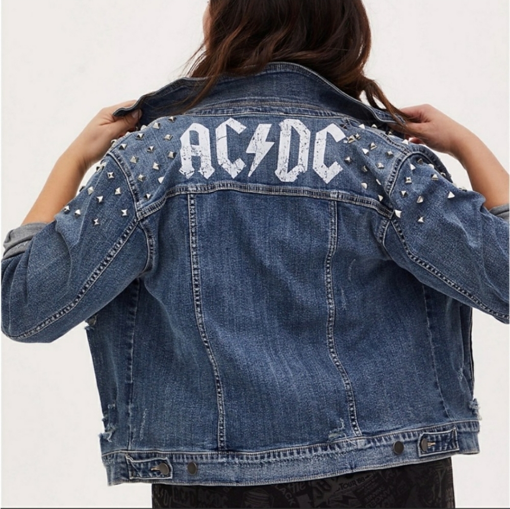 Torrid distressed, studded AC/DC Jean Jacket
